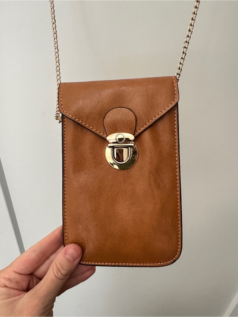 Brown Leather Crossbody Phone Bag with Gold Hardware